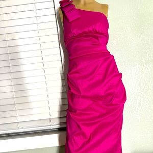 Cache Womens Hot Pink One-shoulder Satin Cocktail Dress (Size 12)